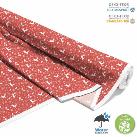 TISSUS DÉCORATIFS D'EXTÉRIEUR OXFORD - Thème Noël sur fond rouge I DX461 (1/5)