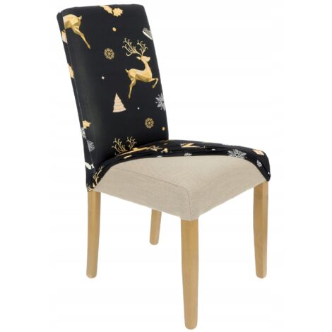 Housse de chaise élastique à motif de Noël noir [21DP1] (1/5)