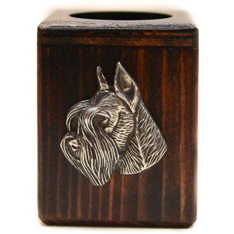 Schnauzer, Schnauzer I - bougeoir en bois représentant un chien, un souvenir unique après la perte d'un animal de compagnie, création artisanale d'Art-Dog (1/5)