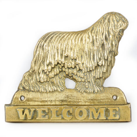 Komondor – une plaque de porte avec un chien, une plaque de bienvenue en laiton, une pancarte unique avec le mot « Bienvenue » signée Art-Dog (1/4)