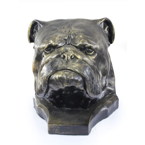 Grande Statue Résine Bouledogue Anglais Multicolore Fond Noir – Hauteur 90 Cm