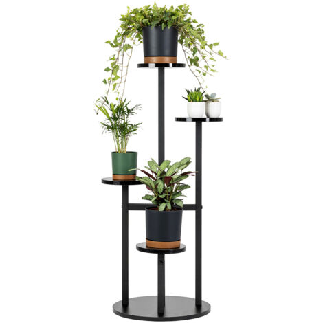 Support à fleurs universel FINO - noir, support à fleurs à 4 niveaux pour 6 pots (1/5)