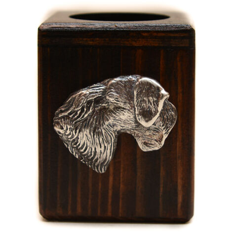Terrier tchèque, Cesky Terrier - bougeoir en bois avec chien, souvenir unique après la perte d'un chien, fait main par Art-Dog (1/5)