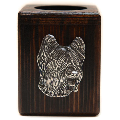 Berger Français Briard, Berger de Brie - bougeoir en bois avec chien, un souvenir unique après la perte d'un chien, fait main par Art-Dog (1/5)