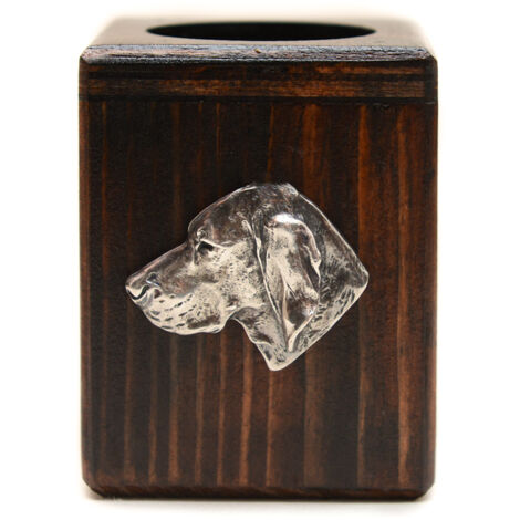 Bougeoir en bois représentant un Vizsla hongrois, un souvenir unique après la perte d'un chien, fabriqué artisanalement par Art-Dog. (1/5)