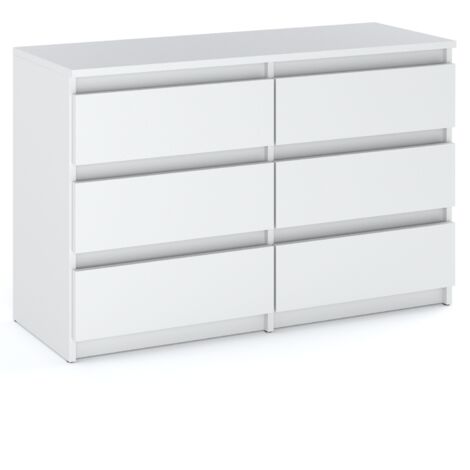 Commode blanche 6 tiroirs – Largeur 100 cm – Hauteur 71,5 cm – Panneau stratifié – Verrouillage tiroir – Meuble de salon ou chambre