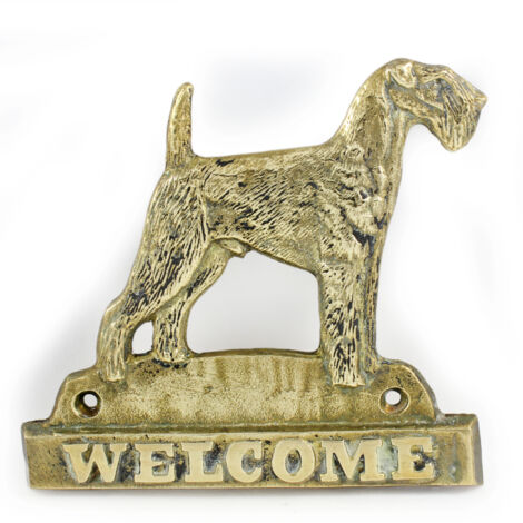 Airedale Terrier, Waterside Terrier - Plaque de porte avec un chien, plaque de bienvenue en laiton, panneau unique avec le mot « Bienvenue » par Art-Dog (1/4)