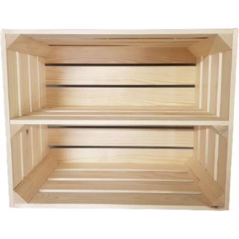 Coffret en bois brut 50x40x30 avec étagère longue – Pour rangement maison ou jardin – Coffret naturel non peint