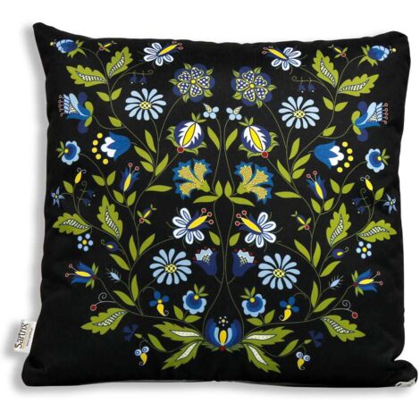 Taie d'oreiller folklorique, bouquet cachoube, noir (1/2)
