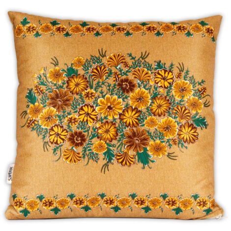 Taie d'oreiller folklorique Opole, fleurs d'automne marron (1/2)