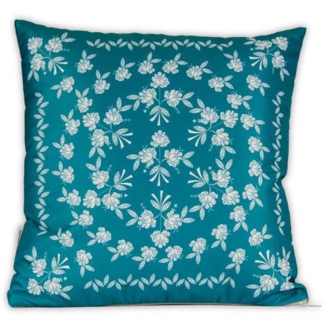 Taie d'oreiller folk Opole à fleurs blanches et vert émeraude (1/2)