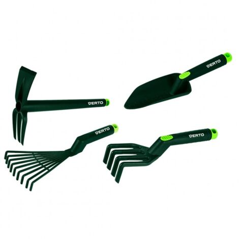 Ensemble de 4 outils à main en plastique (râteaux, griffes, pelle, houe/griffes) (1/5)