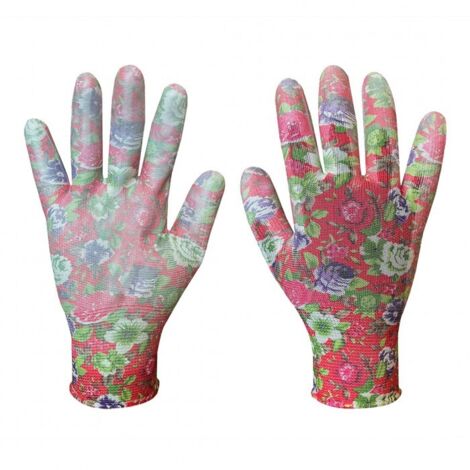 Gants de jardinage enduits de PU, motif rose, taille 8" (1/5)