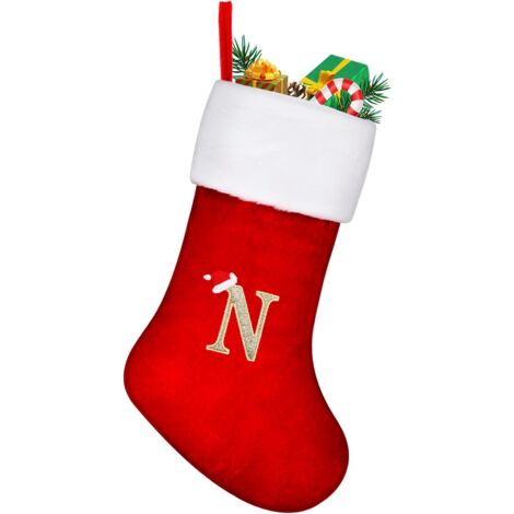 Chaussette de Noël grande taille 45 cm rouge pour Noël avec la lettre « N » (1/5)