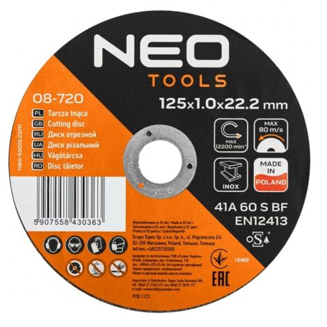 Disques à tronçonner pour métal/inox 125 x 1,0 x 22,2 mm, 41 A60-S-BF, boîte de 25 pièces. Fabriqués en Pologne. (1/5)