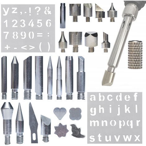 Rosfix Set Pyrogravure 30 Pièces – 27 Pointes M4, Adaptateur 900M, 2 Gabarits Lettres/Chiffres  Pour Décoration Bois  Compatible Stations Rosfix, Yihua, WEP