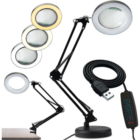 Lampe de bureau LED noire LUCA 2, 8 W, lampe de table à dessin avec loupe intégrée x3 (1/5)