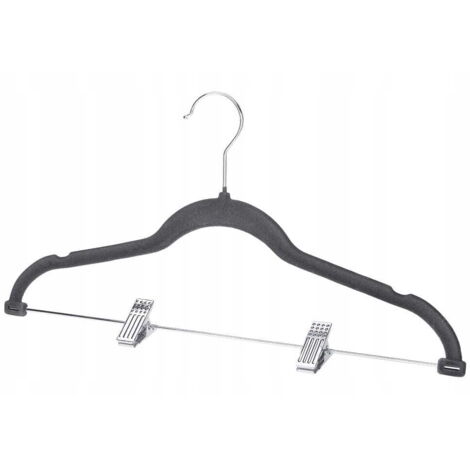Cintre floqué avec pinces à vêtements, lot de 3, gris foncé (1/2)