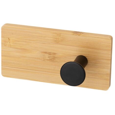 Porte-serviettes mural en acier pour salle de bain FARO WOOD 1 crochet noir en acier peint en poudre + bambou fixé au mur avec bande 3M (1/3)