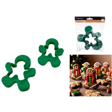Emporte-pièces en plastique double face pour cookies en forme de petit bonhomme 2 pièces moules pour biscuits pain d'épices sablés (1/4)