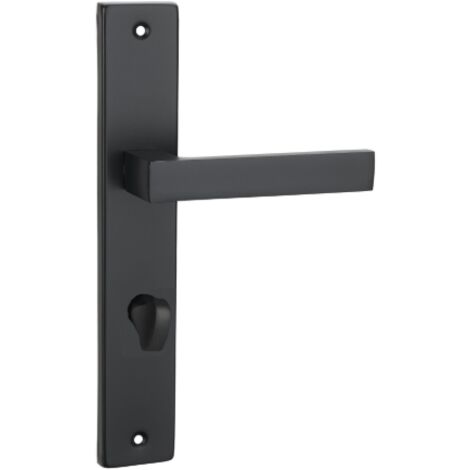 Poignée de porte Domino Qubik sur plaque longue avec verrou de toilette, noire, entraxe 72 mm