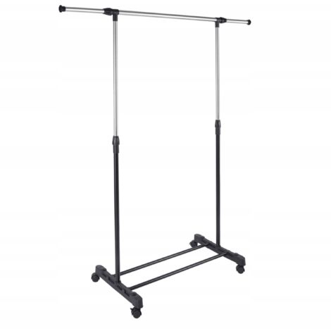 Cintre métallique sur roulettes – Hauteur réglable 100-170 cm – Largeur 80 cm – Charge max 6 kg – Pour vêtements et accessoires