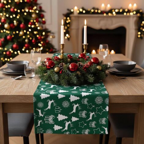 Chemin de table de Noël Cozy Home & Living, vert, 40 x 180 cm, lavable, décoration de table de Noël, nappe de Noël (1/5)