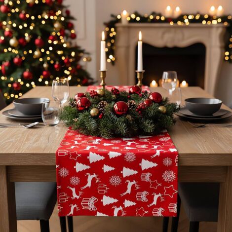 Chemin de table de Noël rouge Cozy Home & Living 40 x 180 cm, lavable, décoration de table de Noël, nappe de Noël (1/5)