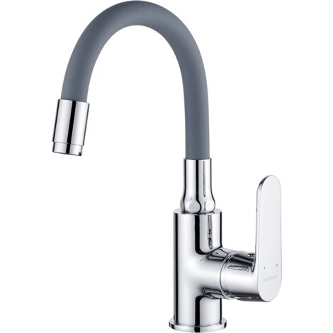 Robinet de lavabo sur pied avec bec flexible, gris (1/3)
