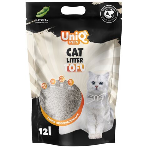 Uniq Pets  Litière pour chat biodégradable au tofu  Sac de 12 L - 5 kg - Naturelle 12 L