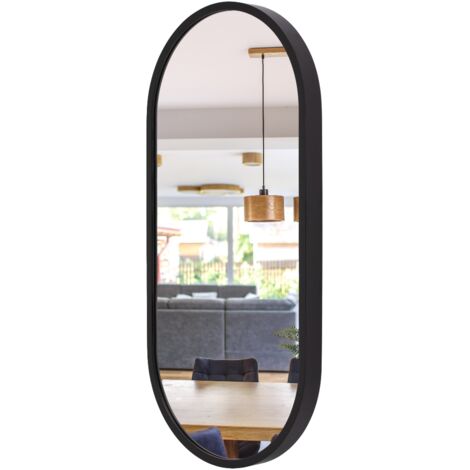 Miroir de salle de bain ovale en bois LEJA, noir mat, 100 x 48 cm, élégant (1/5)