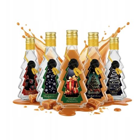Bouteille de 250 ml décorée à la main, motif sapin de Noël, pour liqueurs et vins de Noël. (1/5)