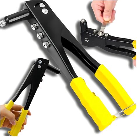 PINCE À RIVETER MANUELLE POUR RIVETS, ROBUSTE + 4 EMBOUTS, KIT DE RIVETAGE