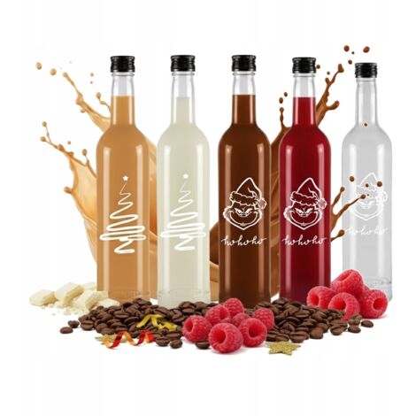Lot de 5 bouteilles en verre CRYSTAL 500ml avec impression pour liqueurs, cadeau de Noël (1/5)