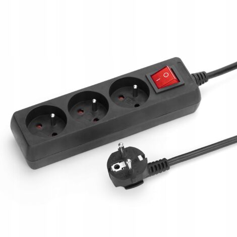 Multiprise Montis 2 m, 3 prises, noire, classe de protection 20, IP 16 A, 230 V