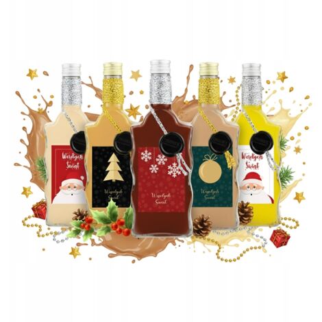 Lot de 5 flacons de Noël en verre décoratif ondulé de 500 ml pour flacons de 0,5 L (cadeau). (1/5)