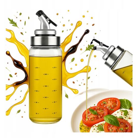 Distributeur en verre gradué jusqu'à 300 ml pour huile d'olive, sauces, épices, etc. (1/5)