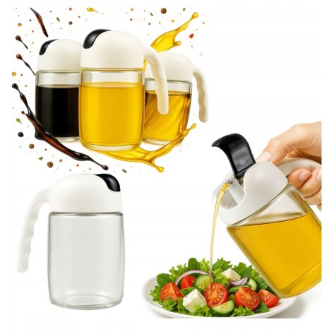 Lot de 2 bouteilles en verre de 300 ml avec poignée pour huile, vinaigre, huile d'olive et épices. Distributeur (1/5)