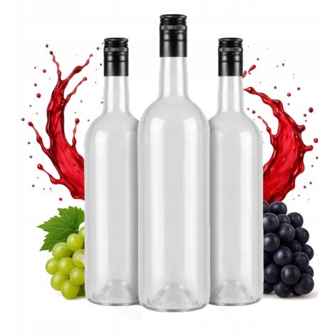 Lot de 10 bouteilles de vin transparentes de 750 ml (0,75 l) avec bouchon à vis.