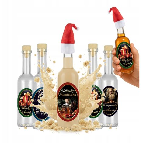 5 bouteilles FUTURA de 100 ml avec bouchon Père Noël et étiquette de Noël pour liqueur (1/5)