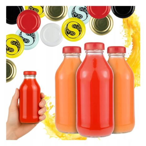 5 bouteilles de 330 ml + couvercle pour jus, sirops, confitures maison (1/5)
