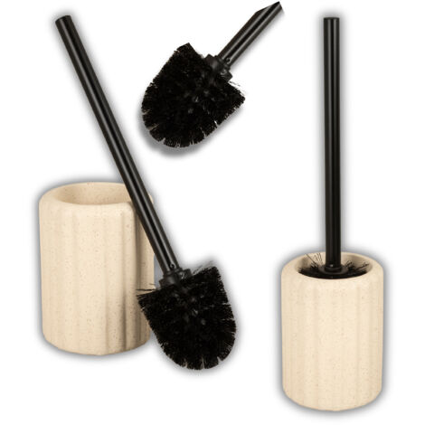 Brosse de toilette en céramique crème et noire avec support, Kenya (1/5)