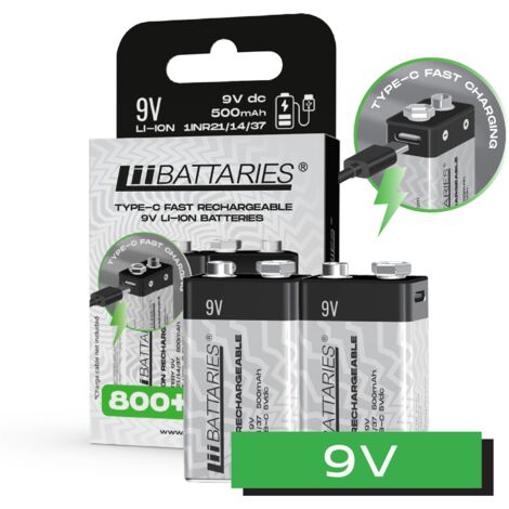 Batterie lithium-ion rechargeable haute performance LiiBattaries 9 V USB-C (lot de 2) 500 mAh 9 V (1/5)