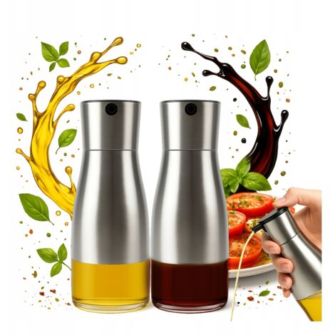 Lot de 2 distributeurs d'huile d'olive et de vinaigre, bouteille en verre de 320 ml avec bouchon en métal (1/5)