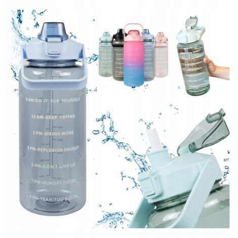 Bouteille d'eau 2L pour le sport et la motivation, avec paille, idéale pour la salle de sport et le fitness. (1/5)