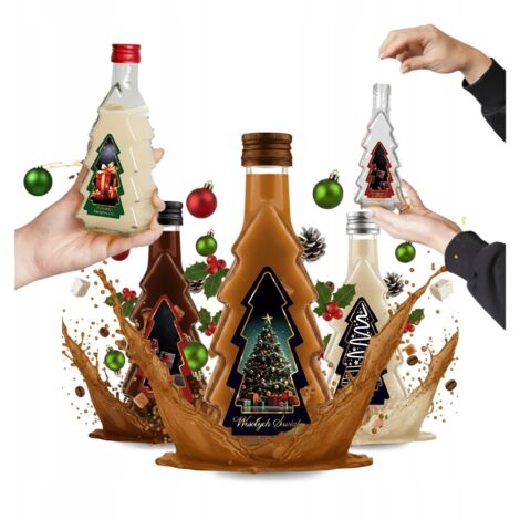 Lot de 5 bouteilles de 250 ml « Sapin de Noël » + étiquettes « Sapin de Noël » pour liqueur de Noël (1/5)