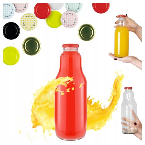 Bouteilles en verre de 1 L pour jus, sirops et autres liquides (1000 ml) + couvercle (1/5)