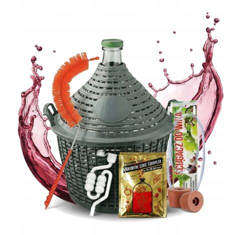 CARTOUCHE À VIN 54L dans un panier, ENSEMBLE tube en liège, goupillon, levure (1/5)