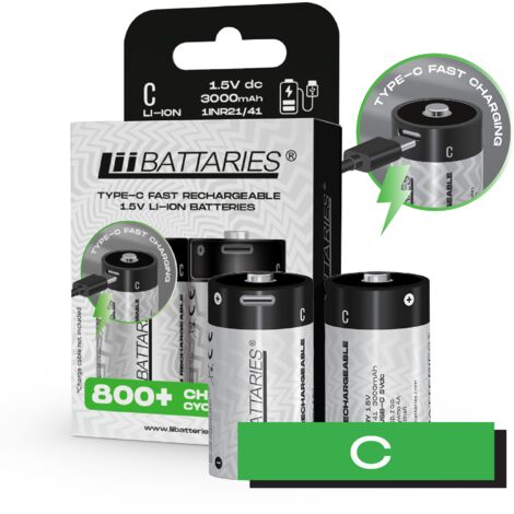 Batterie lithium-ion haute performance LiiBattaries, USB-C, lot de 2, 3000 mAh (1/5)