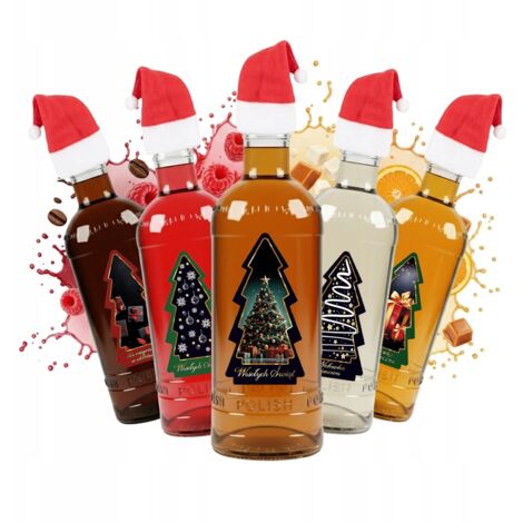 Lot de 5 bouteilles de luxe de 500 ml + étiquette chapeau de sapin de Noël pour liqueur, teinture, vin (1/5)